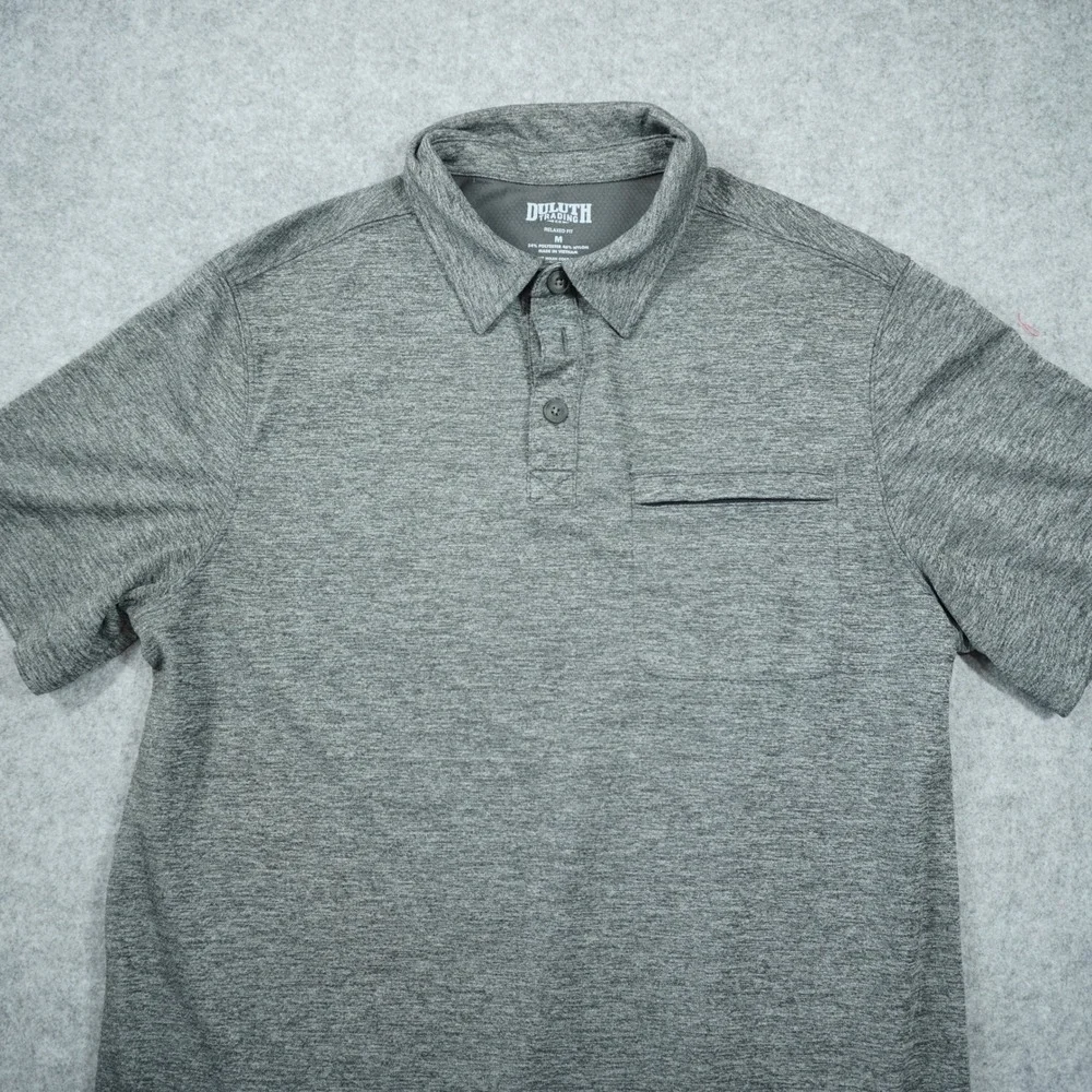 Duluth Trading Co Mens Medium Gray Relaxed Fit Zip Pocket Performance Polo Shirt